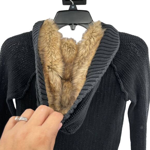 Mossimo Supply Co. Cardigan Rib Knit Faux Fur Hood Womens Sweater - Picture 7 of 7